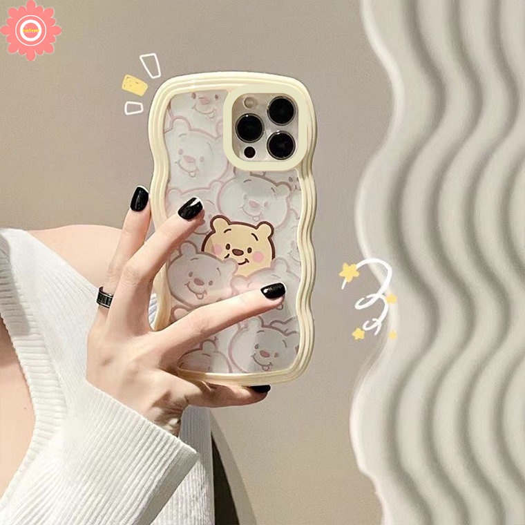 Compatible For iPhone 11 12 14 13 Pro Max 6 6s 8 7 Plus XR 14Plus X XS Max SE 2020 Cartoon Cute Winne the Pooh Transparent Wavy Edge Soft TPU Case