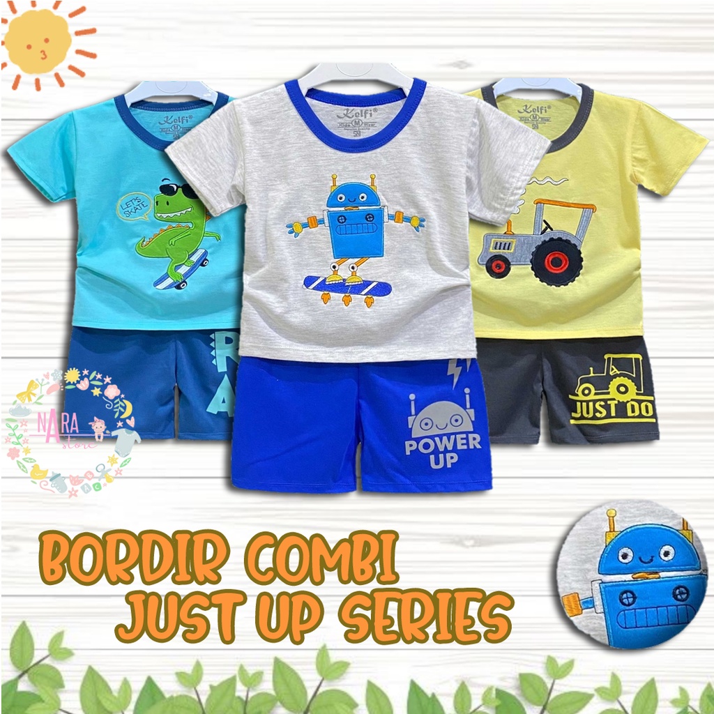 Baju Setelan Anak Cowok Kelfi Bordir "JUST UP" usia 1-7th/Setelan Anak Laki-laki Kelfi/Baju Setelan 