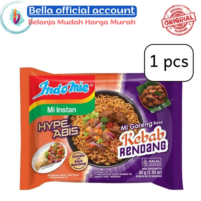 

Indomie Mie Goreng Hype Abis Mie Goreng Kebab Rendang 83 gr
