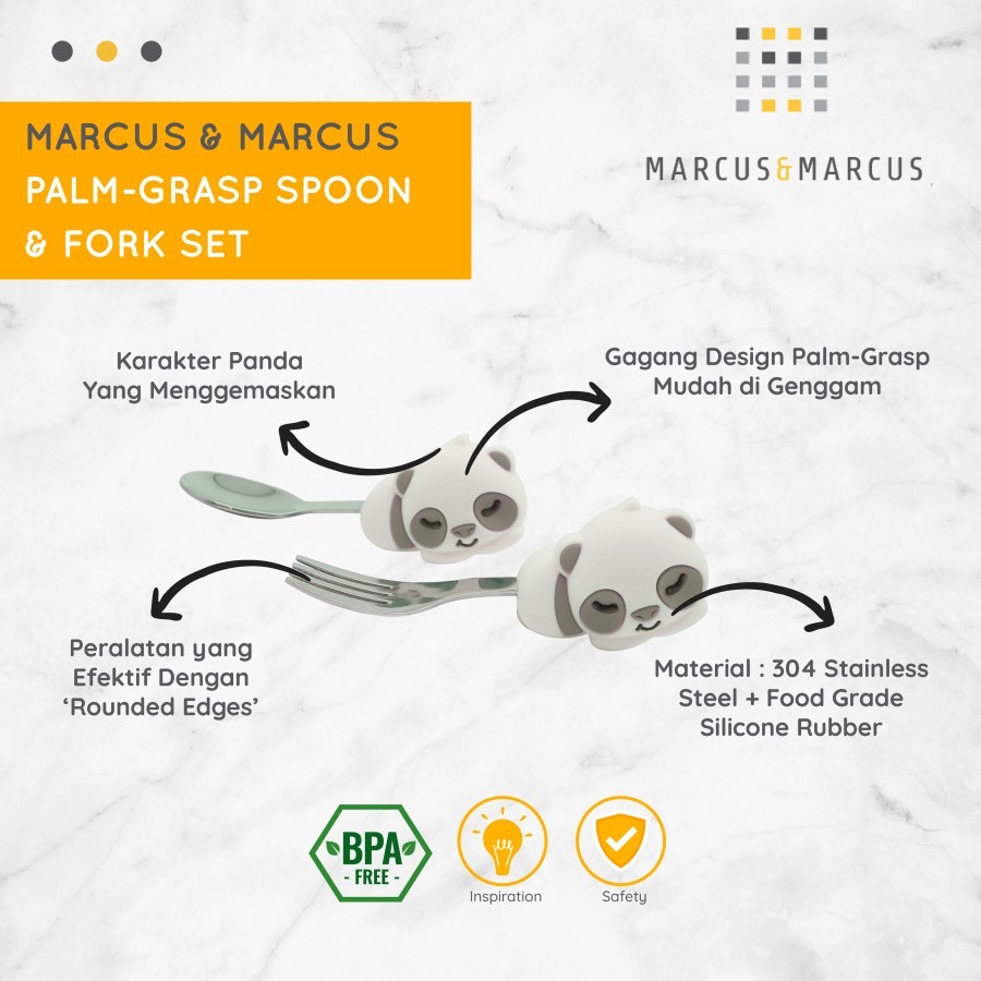 Marcus and Marcus | Palm Grasp Spoon &amp; Fork Set Gray Panda