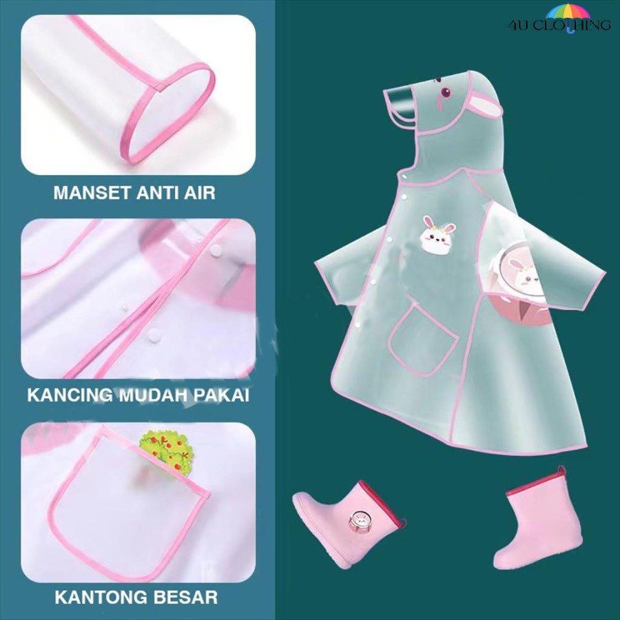 Jas hujan terusan anak / Motif binatang semi transparan mantel terusan anak / motif animal / jas hujan anak / jas hujan terbaru 4u clothing