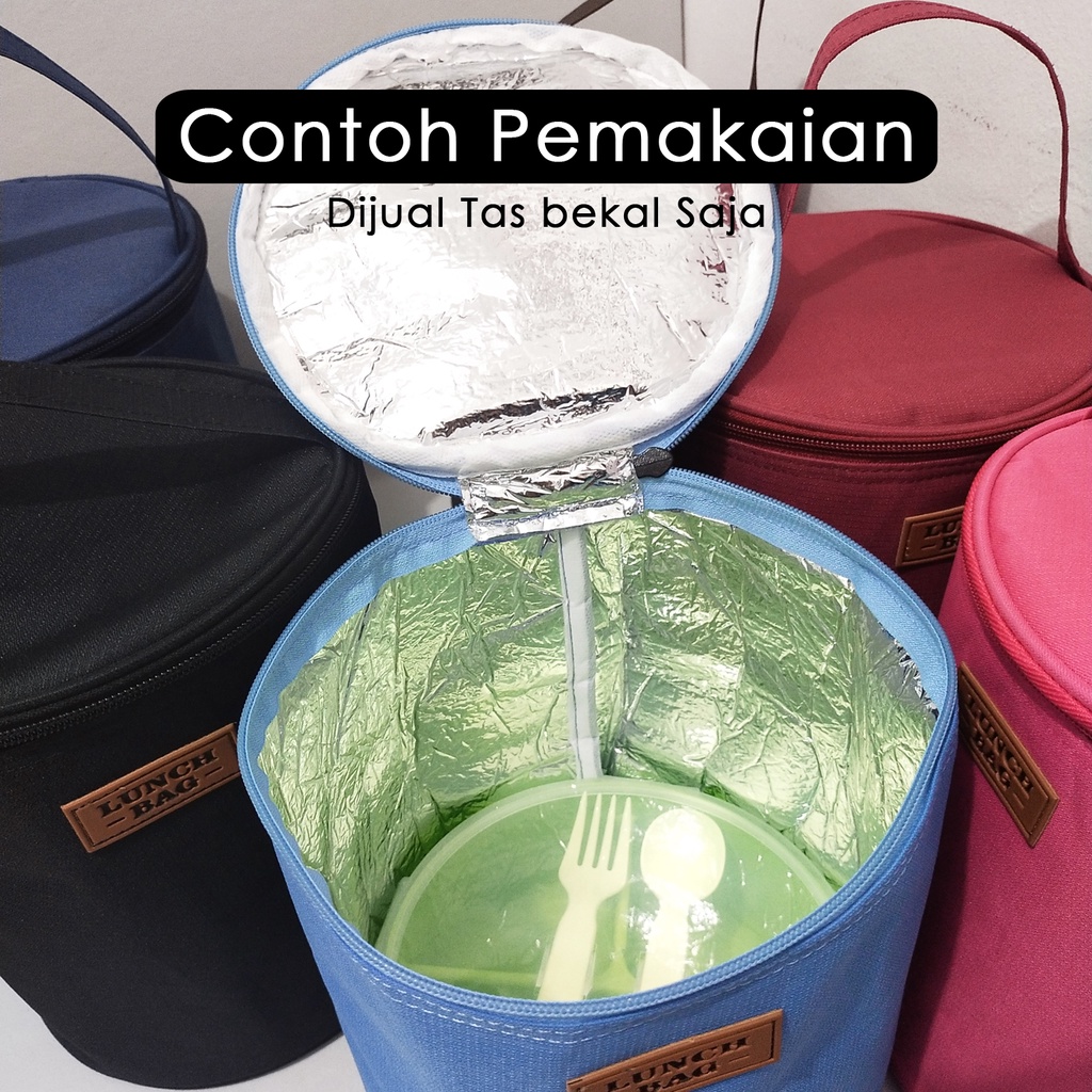 Tas bekal makanan tabung tempat kotak makan bulat untuk piknik lunch bag polos tenteng Cooler bag botol asip aluminium foil waterproof