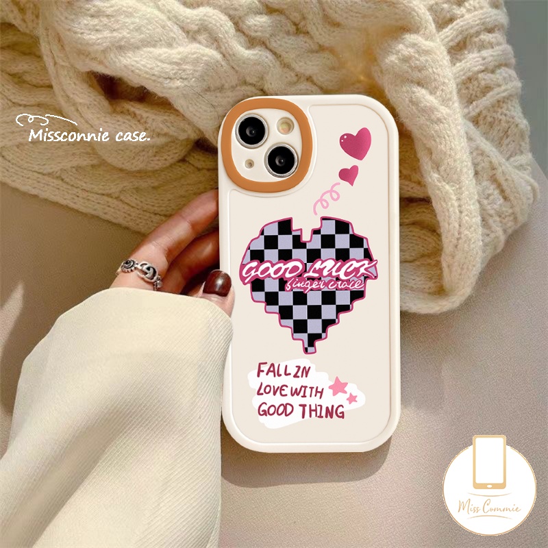 IPHONE Casing Handphone Couple Kompatibel Untuk Iphone7 8 6 6s Plus 11 Pro Max13 12 14 Pro Max14 Plus XR X XS MAX Se2020 Senyum Lucu Love Hati Papan Catur Soft TPU Back Cover