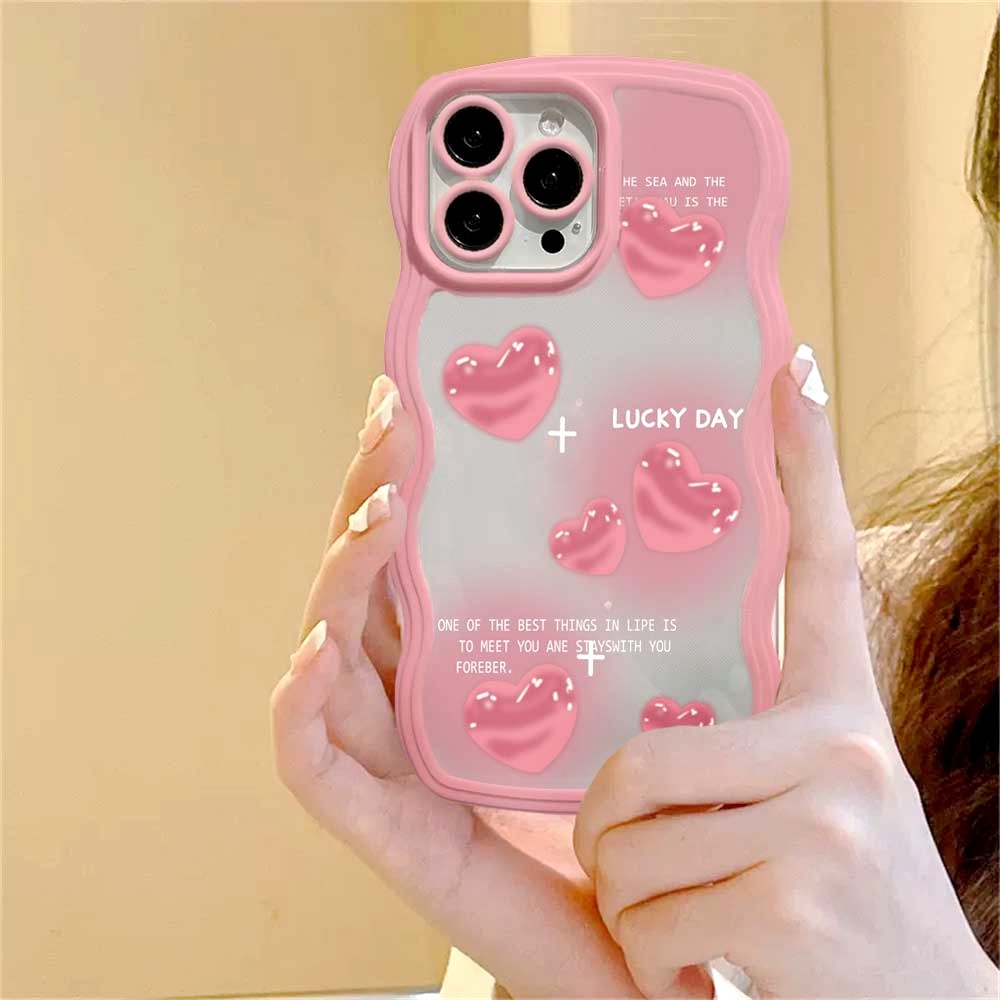 IPHONE Case Fashion Cocok Untuk Iphone11 14 12 13 Pro MAX iPhone7 8plus 6s Plus XR 14Plus XS MAX SE 2020 Cases Fashion Pink Love Hati Bunga Tulip Wavy Edge TPU Soft Phone Cover BY