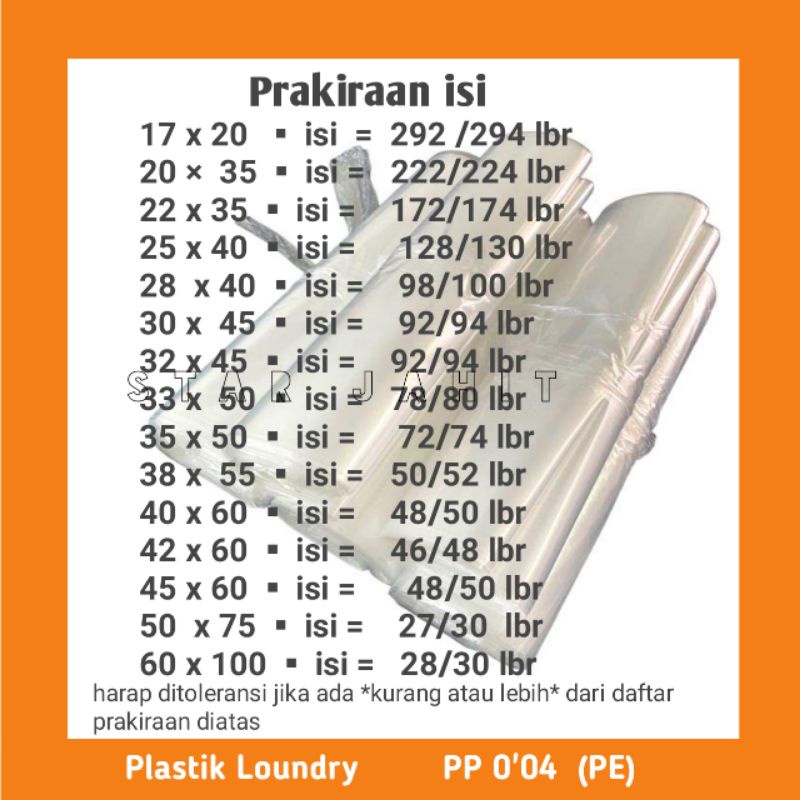 Plastik PP Plastik Loundry Plastik Kiloan PE 0.04 Plastik Packing