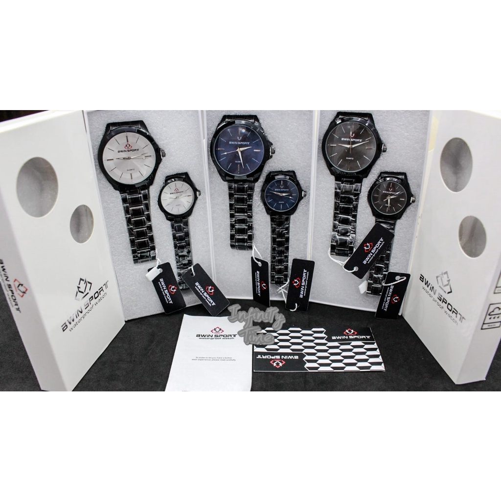 Jam Tangan Couple Awin Bwin Sport W883G W883L Cowok Cewek Analog Rantai Stainless Kualitas Original 