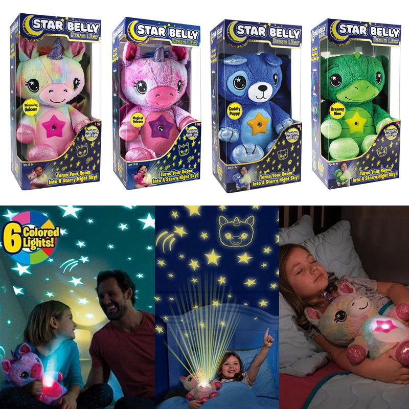 Star Belly Dream Lites Lampu Boneka Mewah Bintang Tidur Proyektor Mainan Hadiah Glowing