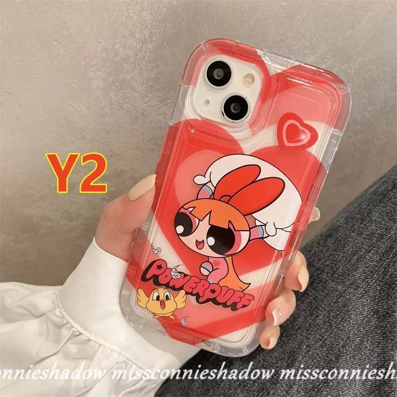 IPHONE Shockproof Airbag Case Kompatibel Untuk Iphone7 8 6 6S Plus 11 14 13 12 Pro MAX XR X XS MAX Kartun Lucu The Powerpuff Gadis Sweet Love Heart Clear Soft TPU Back Cover