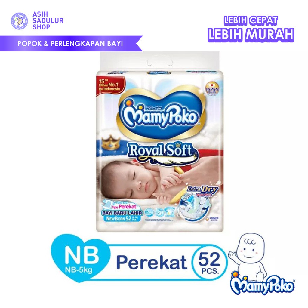 Popok Mamypoko Royal Soft NB52 Extra Dry Perekat Bandung Murah Promo