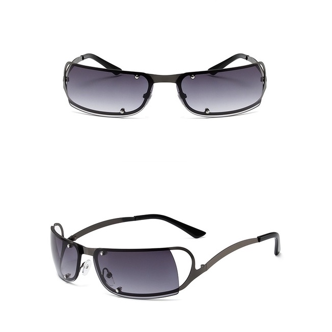 Uv400 Rimless Goggles Eyewear Wrap Around Y2K Kacamata Hitam 2000'S Punk Kacamata Matahari
