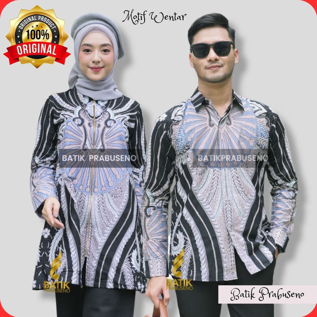 Batik Prabuseno Wentar Baju Batik Couple Sarimbit Pasangan Pria Wanita Modern Kemeja Batik Pria Leng