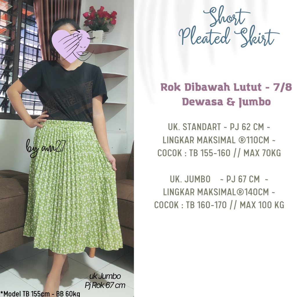 AM27 ROK 7/8 MIDI BIG SIZE - ROK PENDE Plisket Payung - Dewasa JUMBO Motif Lily Aqila dan Polos ROK KOREA