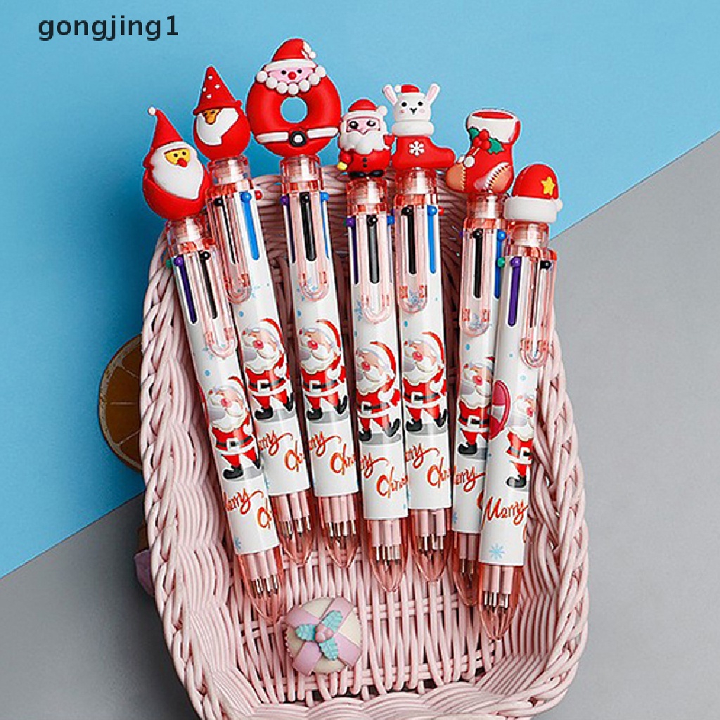 Ggg 1Pcs Natal 6warna Bolpoin Lucu Kawaii Xmas Ditarik Rollerball Pen ID