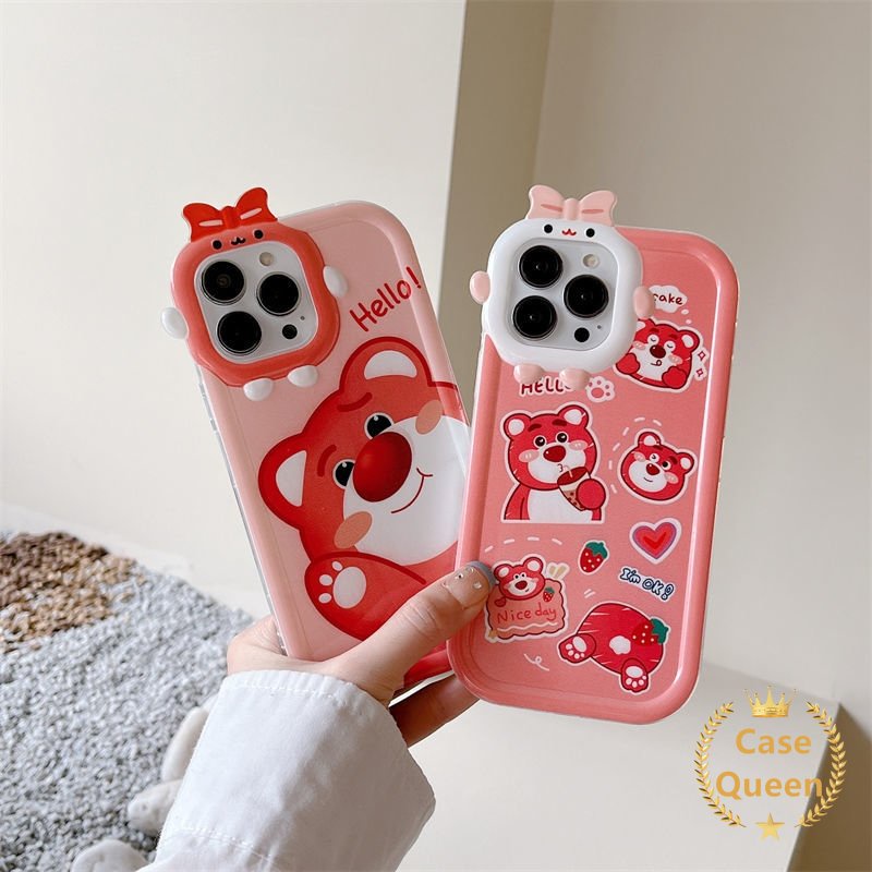 3d Bow Little Monster Case Untuk Realmev C15 C21Y C25Y C30 C3 C12 C35 C11 C31 C20 C33 C25s C25 7i 8 7 5s 9i 9Pro+9 8Pro 5i 6i 5 C17 Kartun Strawberry Bear Manyo Lembut Penutup Belakang