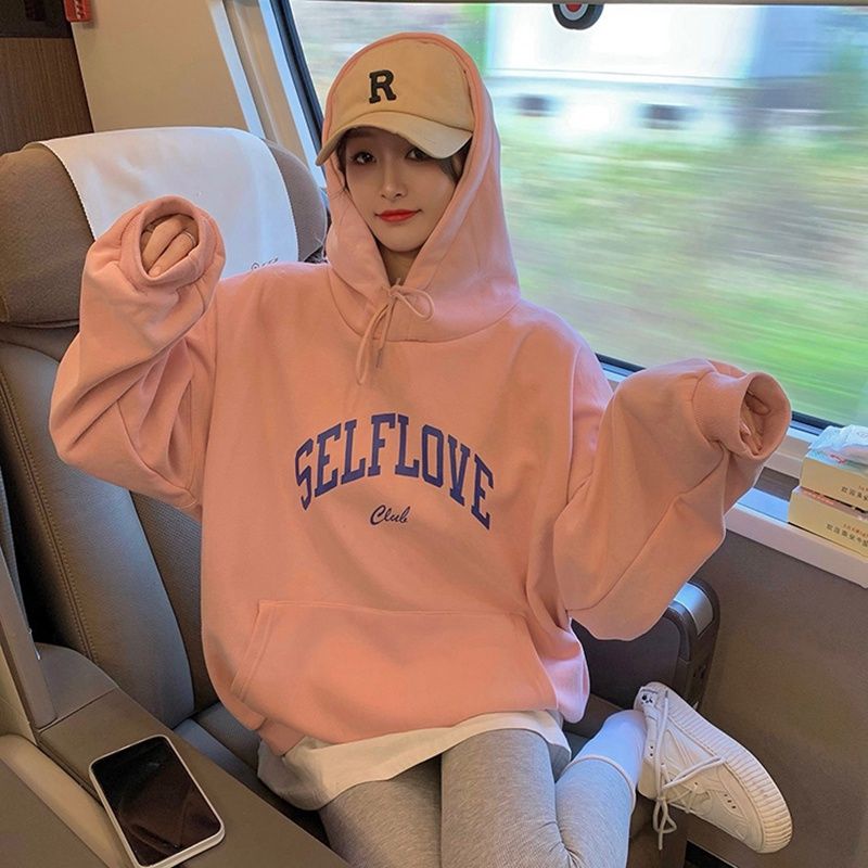 Hoodie OVERSIZED Korean Style ( S - 6XL ) SELF LOVE Quotes Jacket Boy Girl Peach Bigsize Jumbo Fleece Premium