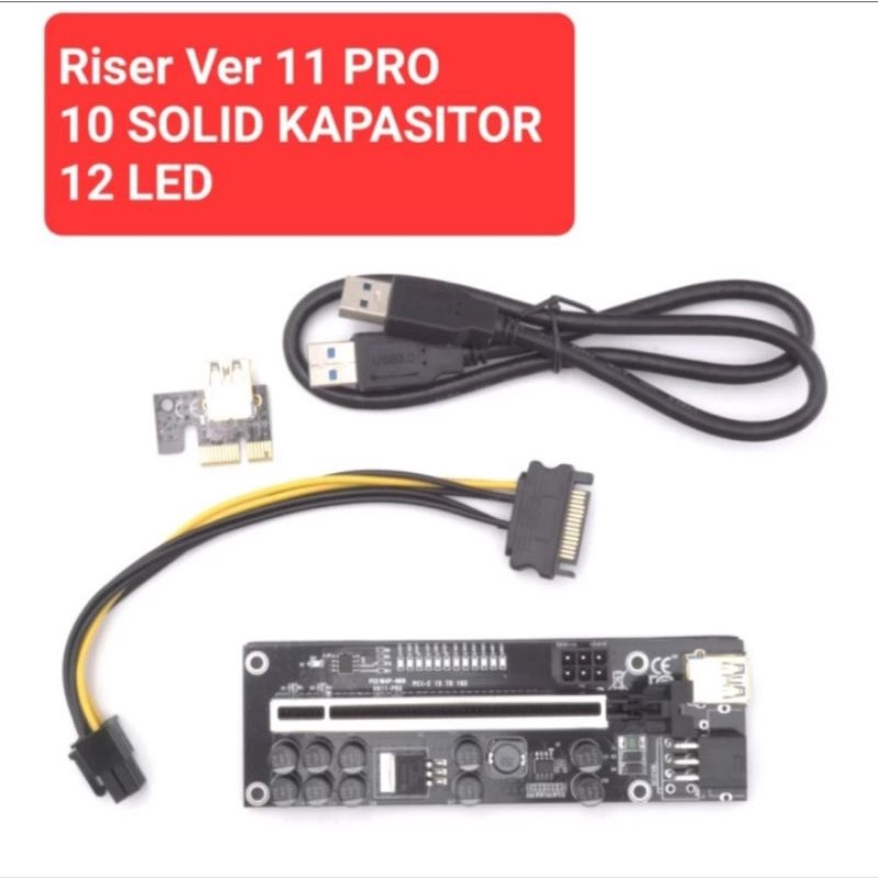 Riser Mining V 11 PRO 1x to 16x pci-e adapter vga 10 SOLID KAPASITOR