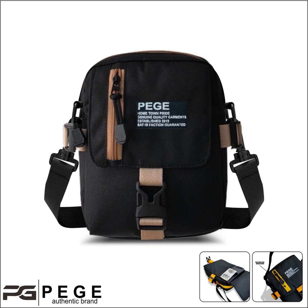 Tas Selempang Pria 2in1 PEGE Jaxton Model Slingbag Kombinasi Coklat - PG 8946