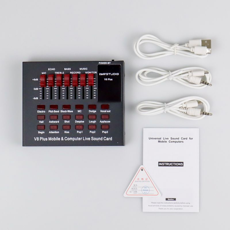 ORIGINAL TaffSTUDIO Mixer Bluetooth USB External Soundcard Live Mic Headset V8 Plus