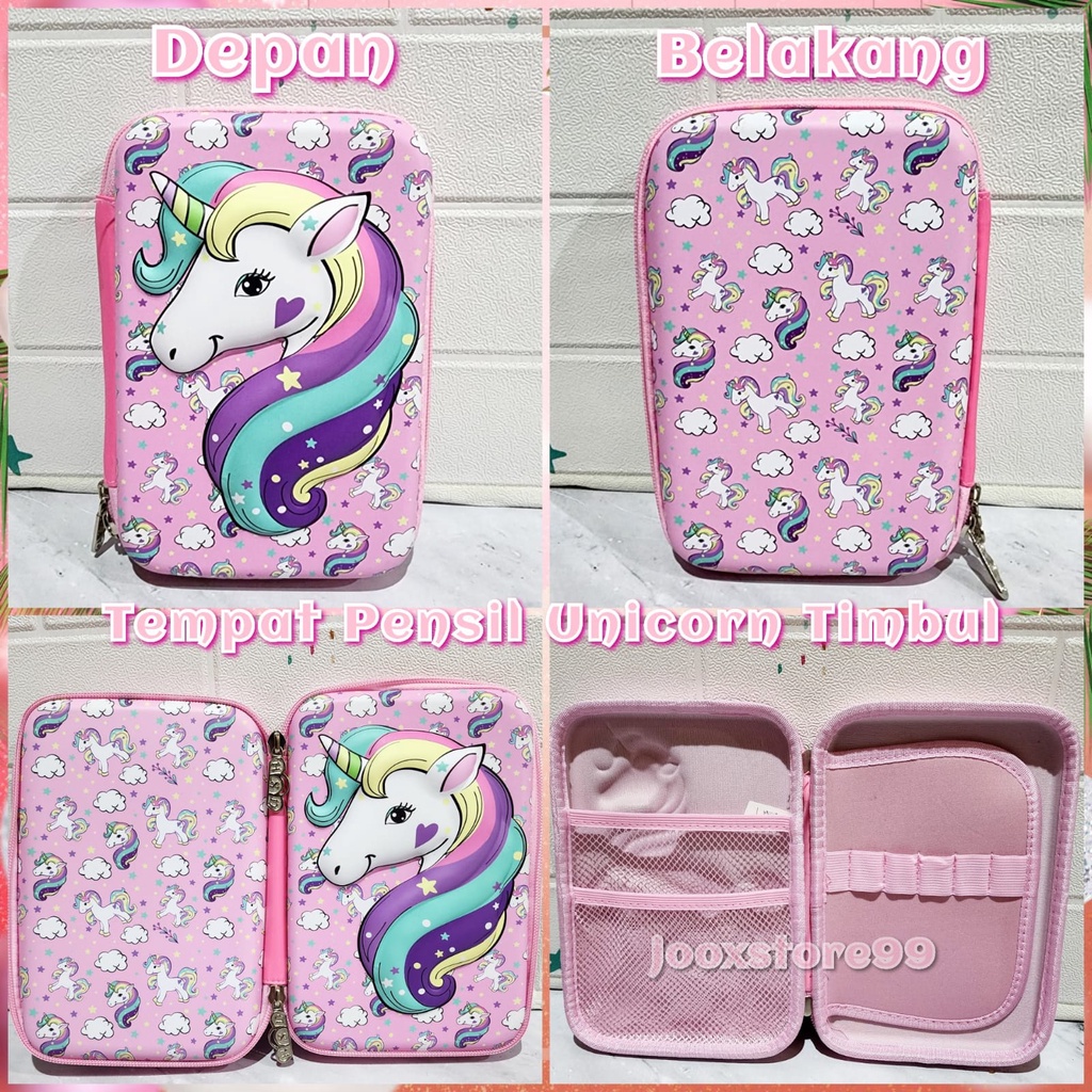 Tempat Pensil Timbul 3D Motif Unicorn Astronot Dino Frozen Kotak Pensil Anak Sekolah Timbul 2sisi