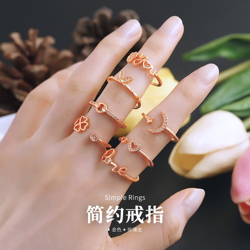 Goldkingdom Perhiasan Fashion Emas Asli Kadar 375 Bangkok Aksesoris Ready Stock Instagram Populer Baru Sederhana Cincin Rose Gold Hias Berlian Cinta Artistik Wanita Ring