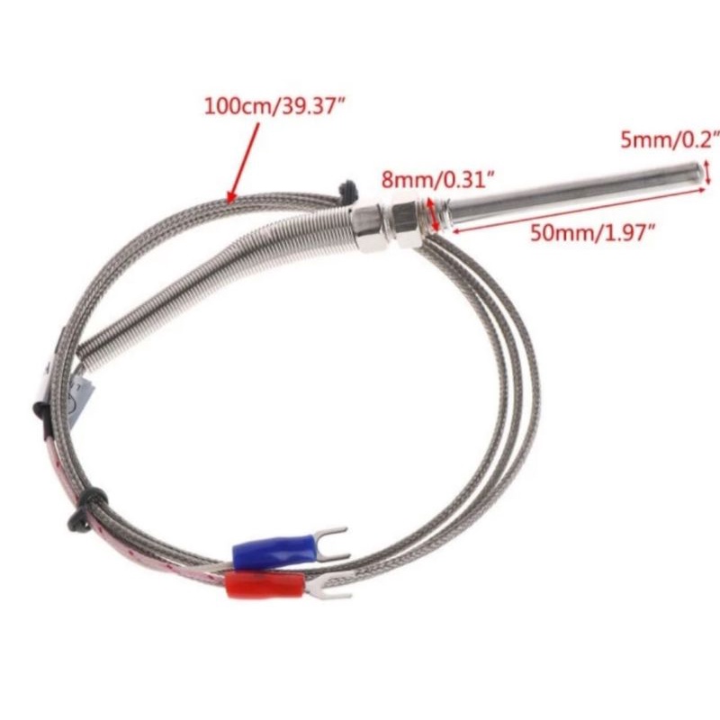 Ready Termocouple Sensor Suhu 1M Tipe-K 5x50mm 2 Kabel MI Thread 3.3ft