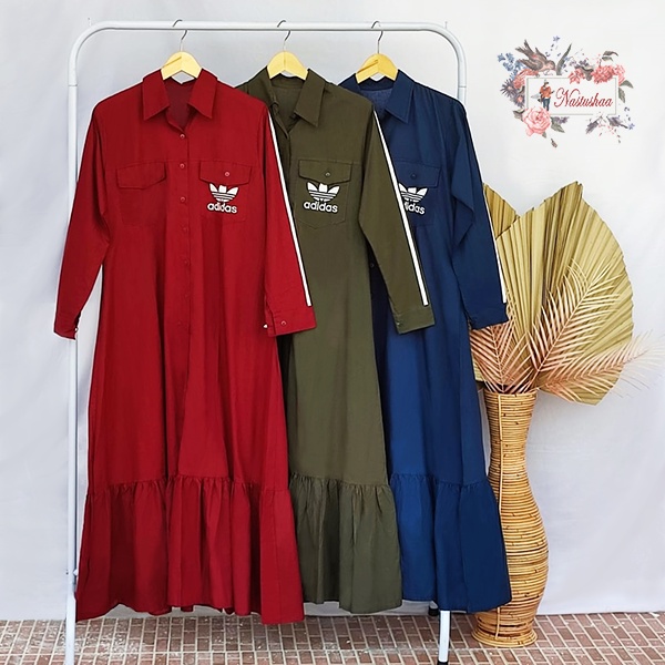 Gamis terbaru modern lebaran Gamis Katun Wanita Model Rempel Bawah Gamis Long Dress Cewek Full Kancing Ada Kantong Depan