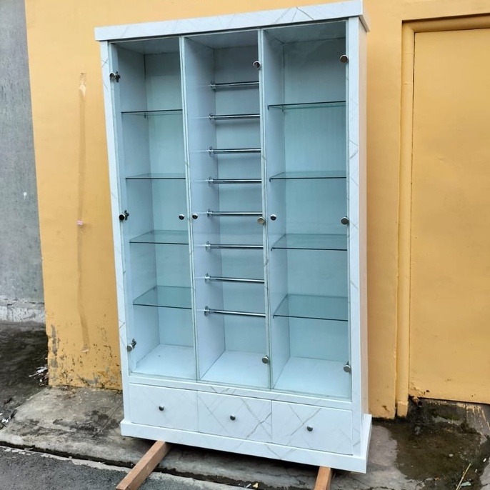 Lemari Hias Kayu HPL - Lemari Hias Tas & Hijab - Buffet Kaca - Rak Jilbab - Lemari Tempah - Berlaku 