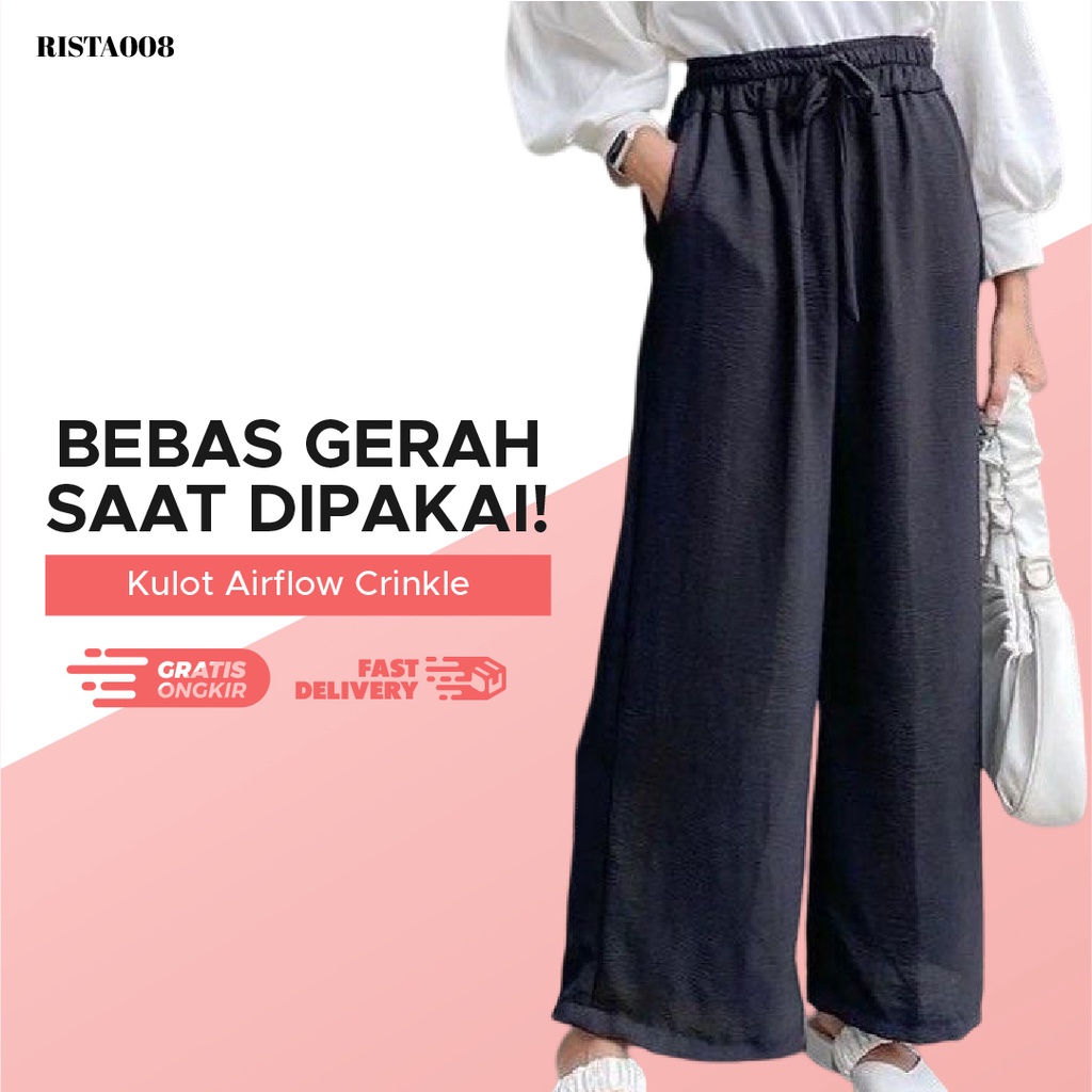 Cullotes Airflow Crinkle Celana Kulot Panjang Outfit Remaja Ootd Kekinian Terlaris Termurah