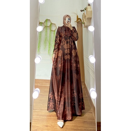 DANIA DRESS |Jumbo Ready |Gamis Motif Silk Premium/Gamis pesta Silk Premium /Gamis Semi sutra /Busui/Gamis Silk Brown Series