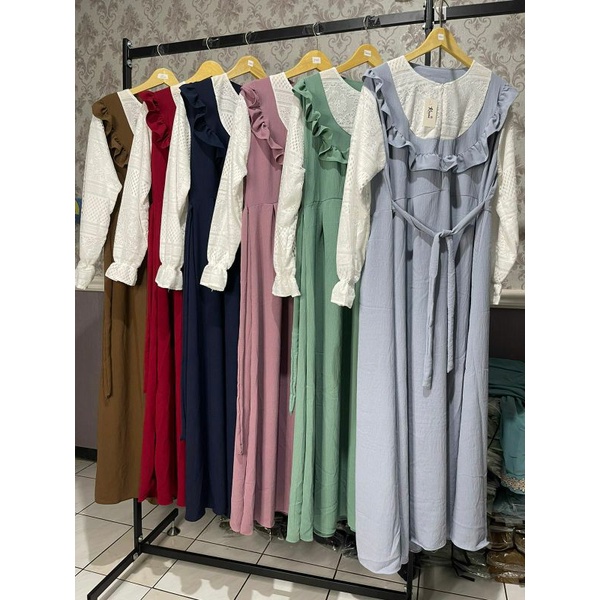 Anggun maxy canelo  dress gamis overall crinkle mix brokat