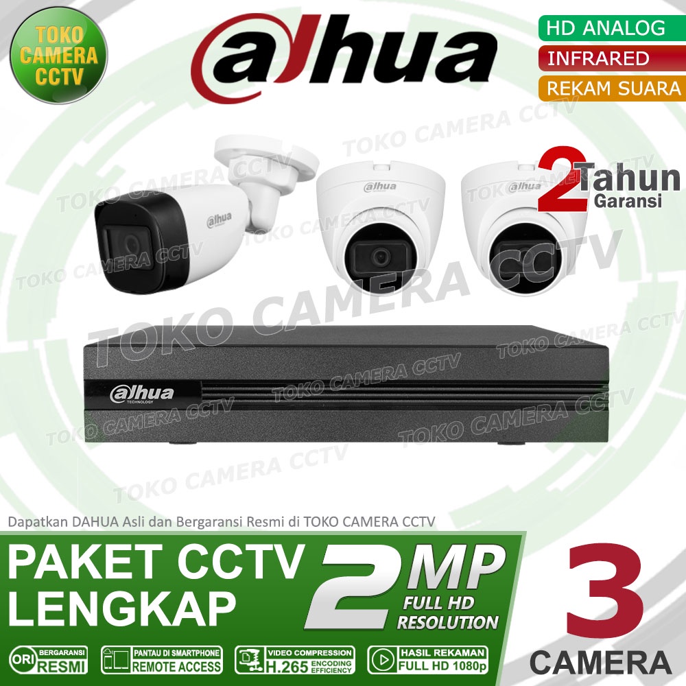 PAKET CCTV DAHUA 2MP AUDIO 4 CHANNEL 3 KAMERA