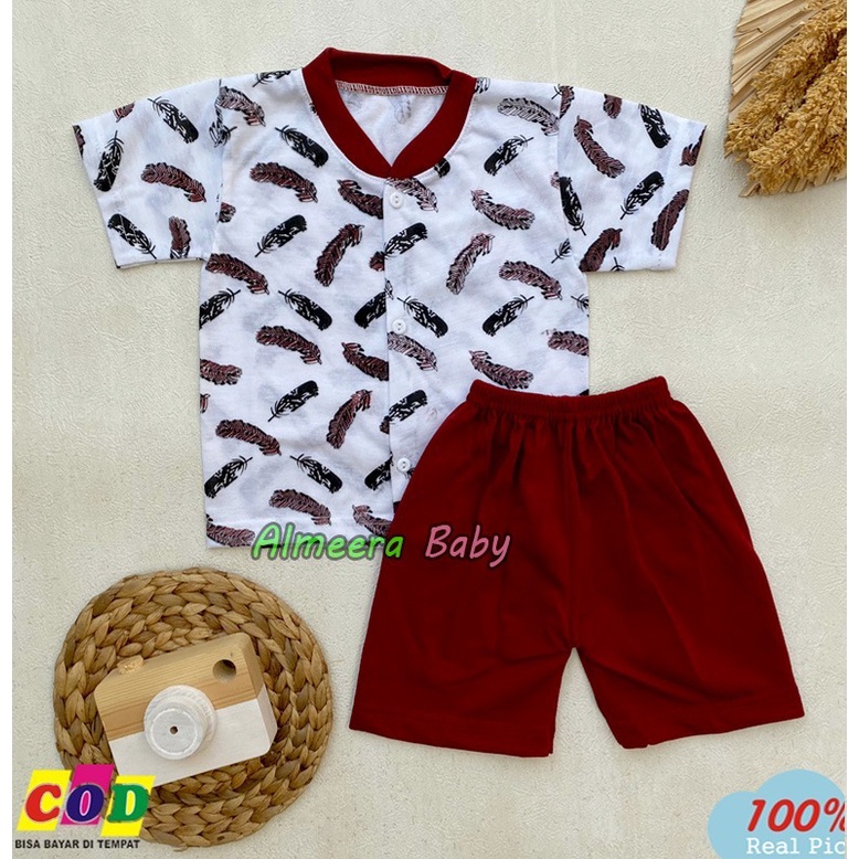 Setelan Baju Bayi Piyama Bayi Lengan Pendek Kancing Depan Usia 3-12 Bulan
