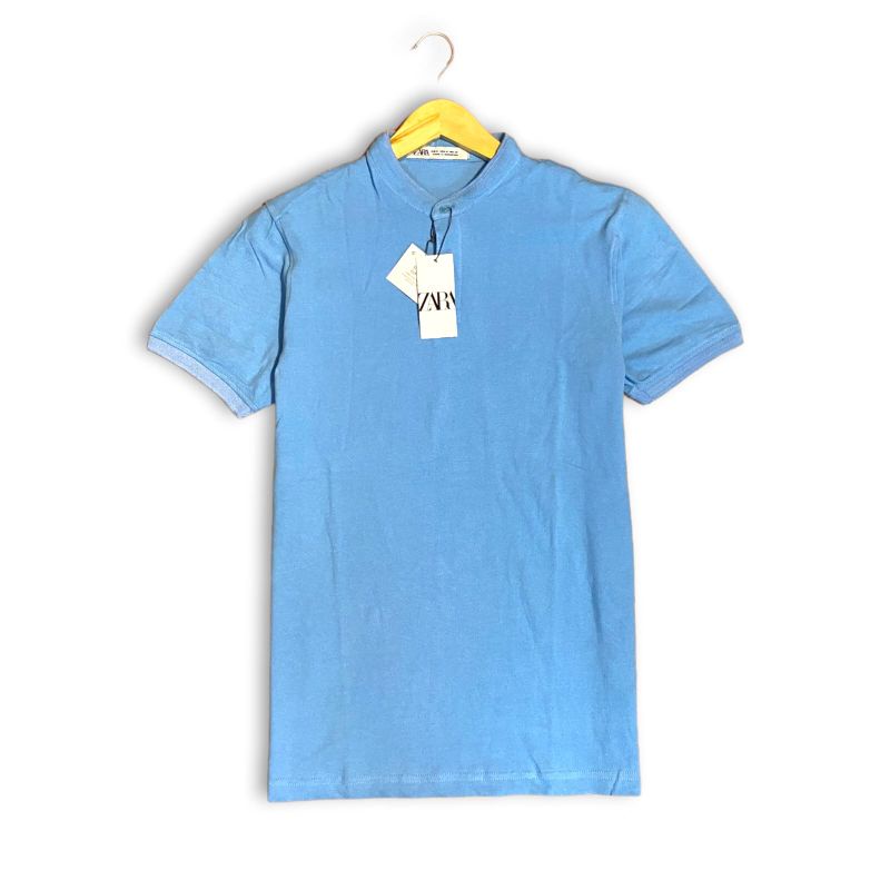 Kaos Polo Zara Kerah Sanghai Original Eksport Baju Pria Polos Blue Ori