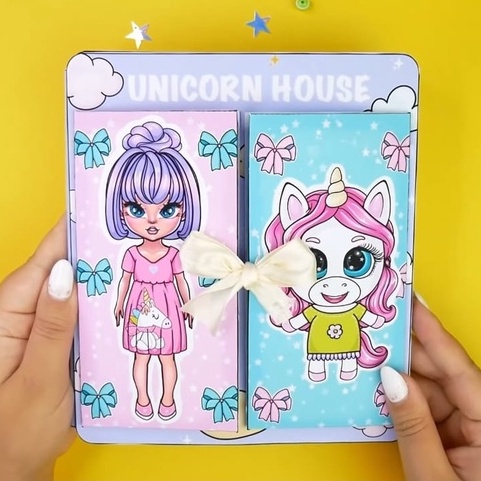 Paper Doll House -Mainan Anak Viral Unicorn House Paper Dolls -  Quiet Book Trend