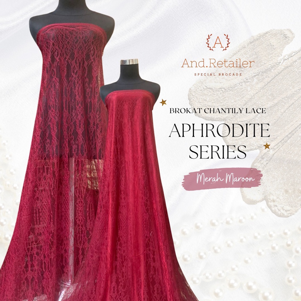 Bahan kebaya Brokat Lace Chantily Santili Semi France Aphrodite Warna Merah Maroon