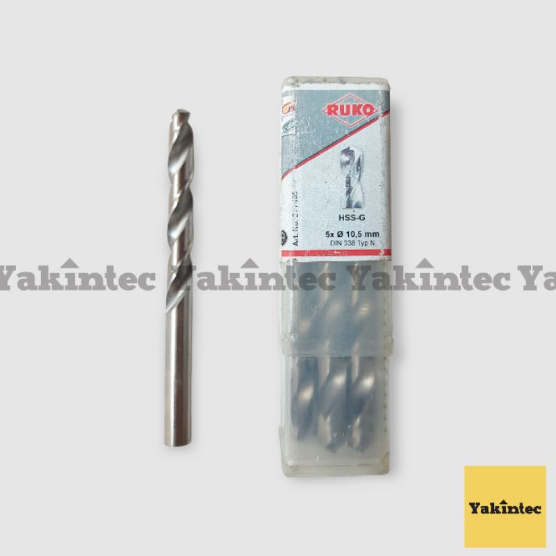 Mata Bor Twist Drill Besi & Kayu Original RUKO 10.5 mm DIN 338 HSS-Ground