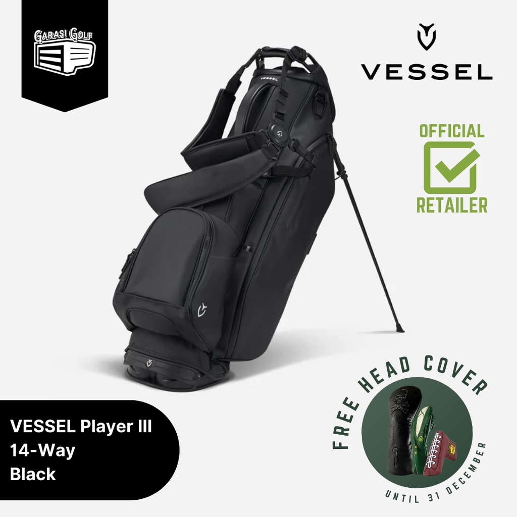 VESSEL Player III 14-Way Stand Bag Golf Black - Tas Stik Original