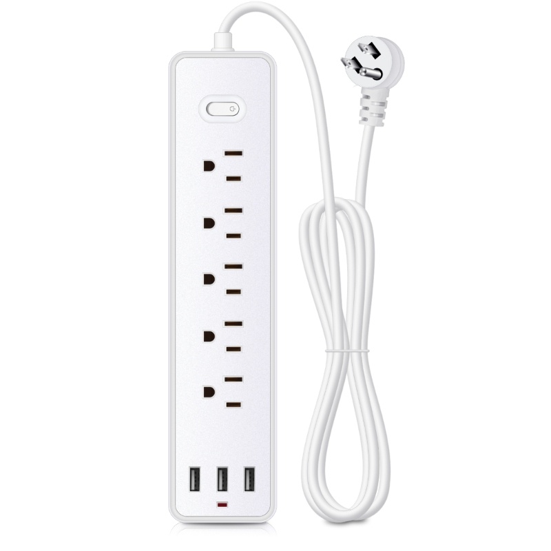 Zzz 8in1 Power Strip Surge Protector Plug Socket Dengan 5pcs Outlet Jarak Luas