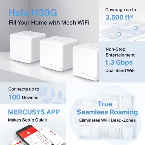 Mercusys Halo H30G AC1300 Whole Home Mesh Wi-Fi System 1/2/3pack - 1pack