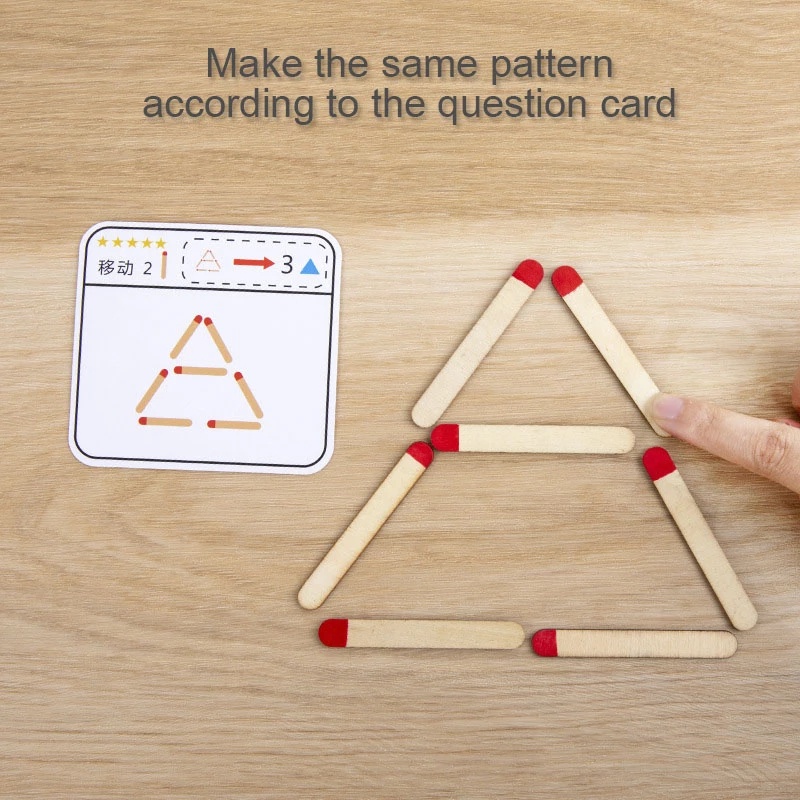 Montessori Matchstick Puzzle Mainan Kayu Mainan Anak DIY Matematika Geometri Permainan Logika Berpikir Latihan Mainan Edukasi Dini