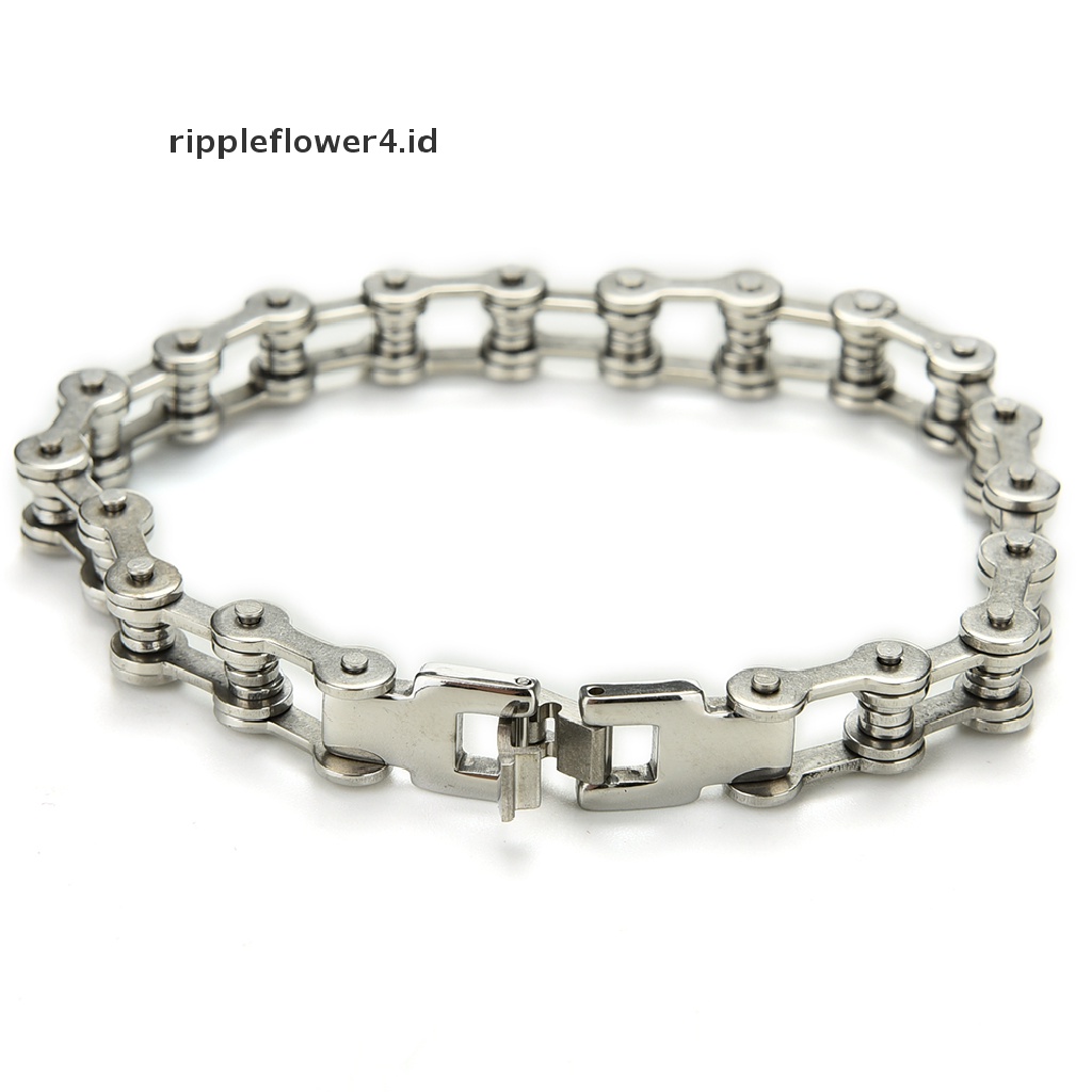 {rippleflower4.id} Gelang Punk Stainless Steel Pria Biker Sepeda Motor Rantai Bracelets 8.5 &quot;~