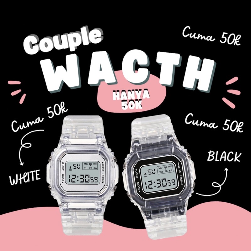 BUY 1 GET 1 | COUPLE WATCH BLACK AND WHITE | JAM TANGAN PRIA WANITA TRANSPARAN