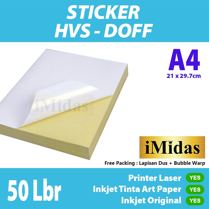 

Sticker Label HVS Doff / Stiker Inkjet Matte Ukuran A4 - 50 lembar
