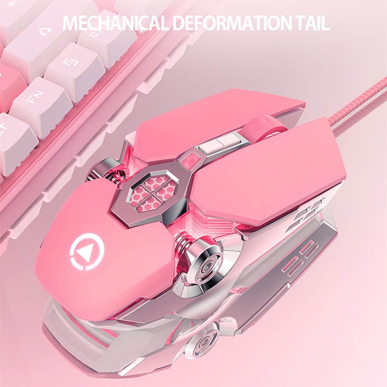 Pink Mekanik E-sports Macro Game Luminous Wired Mouse DPI Adjustable800 /1200 /2400 /3200 Untuk PC Laptop