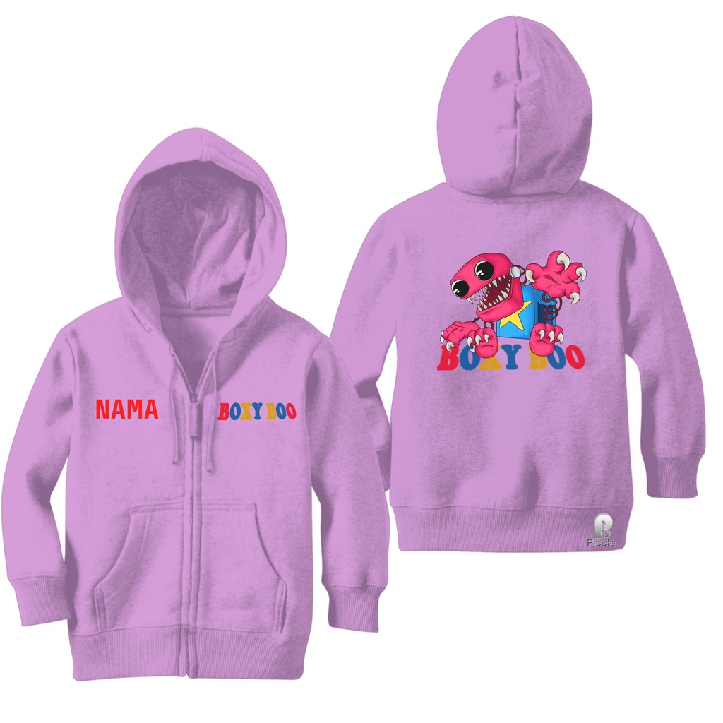 SWEATER HOODIE ZIPPER ANAK MOTIF BOXY BOO UNISEX (FREE NAMA)