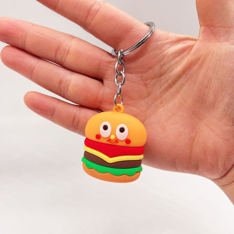 Gantungan Kunci Fast Food Burger Pizza Hotdog French Fries - Ganci Souvenir Import 3D High Quality