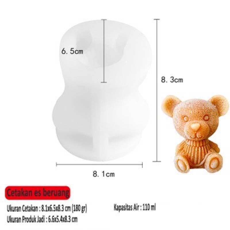 Cetakan Es Batu Beruang 3D Silikon Mold Teddy Bear Coklat Pudding Bento Bekal Sekolah MPASI Bayi