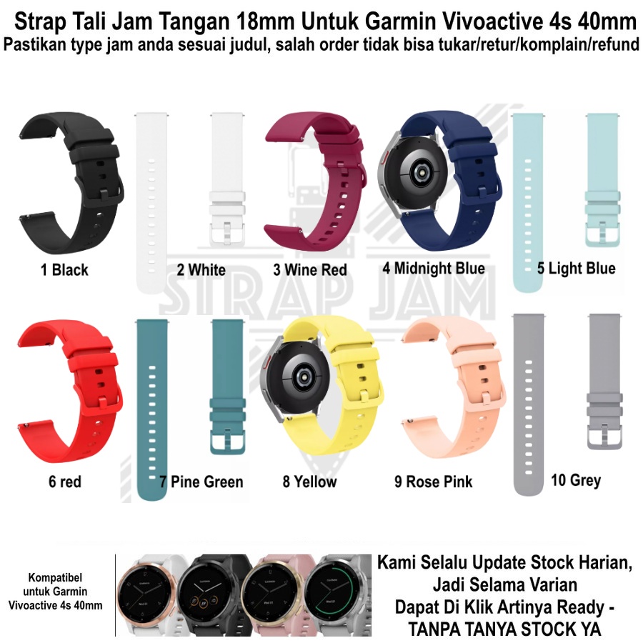 PWK Tali Jam Tangan Garmin Vivoactive 4s 40mm - Strap 18mm Silikon Aneka Warna