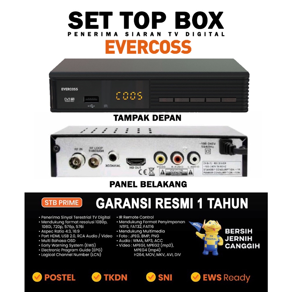 SET TOP BOX EVERCOSS  GARANSI RESMI 1 TAHUN..!! Bisa WIFI &amp; YOUTUBE