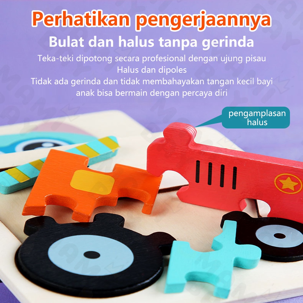 Mamibayi Puzzle kayu 3d mainan hewan Puzzle edukasi Transportasi wooden toys